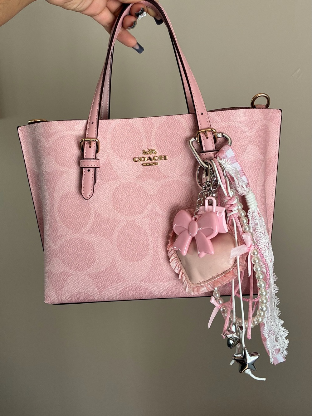 Pink Heart Keychain Bag Charm Accessory